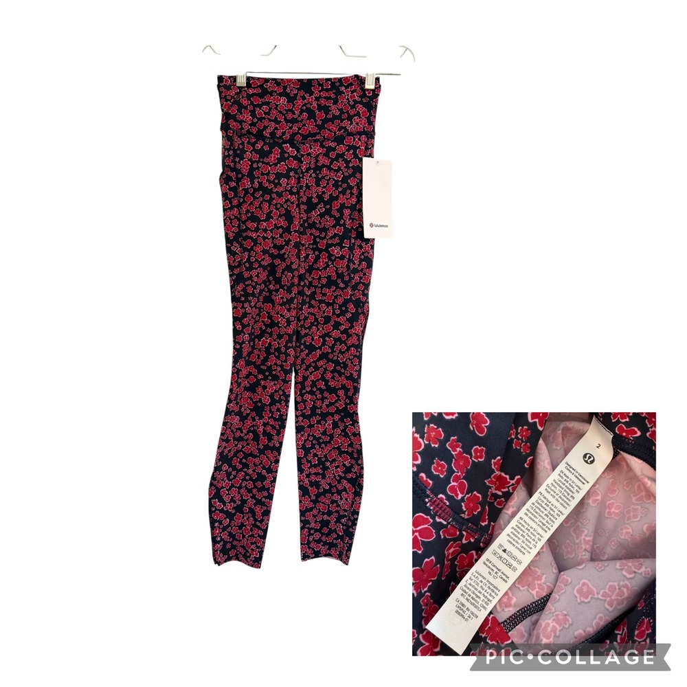 Lululemon Fast and Free High Rise Tight 25 Pockets Floral Red LW5IPAS 2 NEW